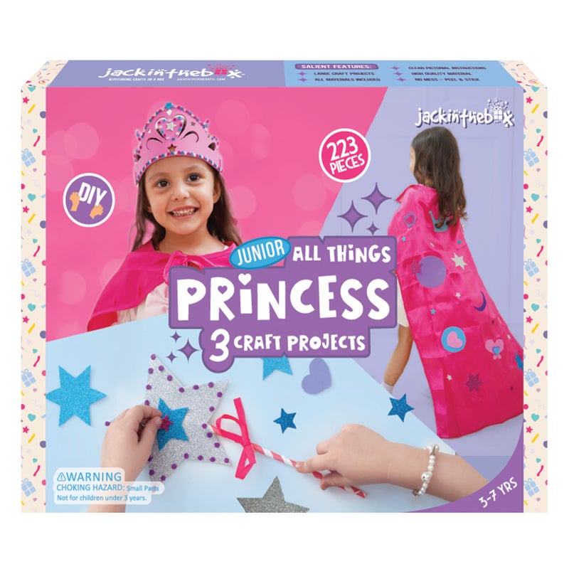 jackinthebox Princess Themed Arts and Crafts for Girls - Make a Cape  Tiara and Wand  Best Gift for Girls Ages 5 6 7 8 Years  3 Craft Projects in 1 Box.. - Image 1